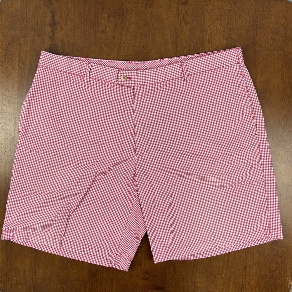 Peter‎ Millar Crown Sport Golf Shorts Chino Men 42 Check Gingham Raspberry/White